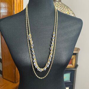 Talbots Necklace Jewelry Statement 33" Adjustable Gold Tone Chain Blue White